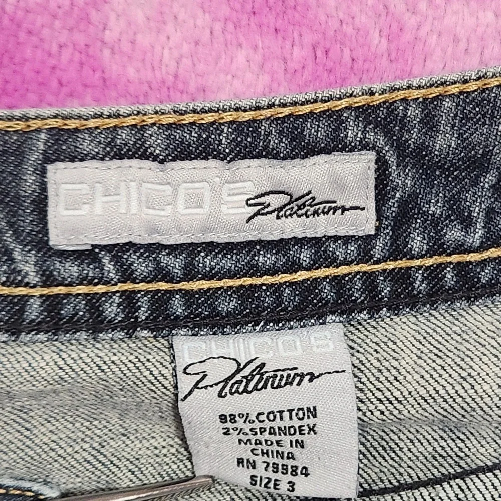 Chico's Platinum Jeans Women's Size 3 High Rise Bootcut‎ Blue Denim Stretch
